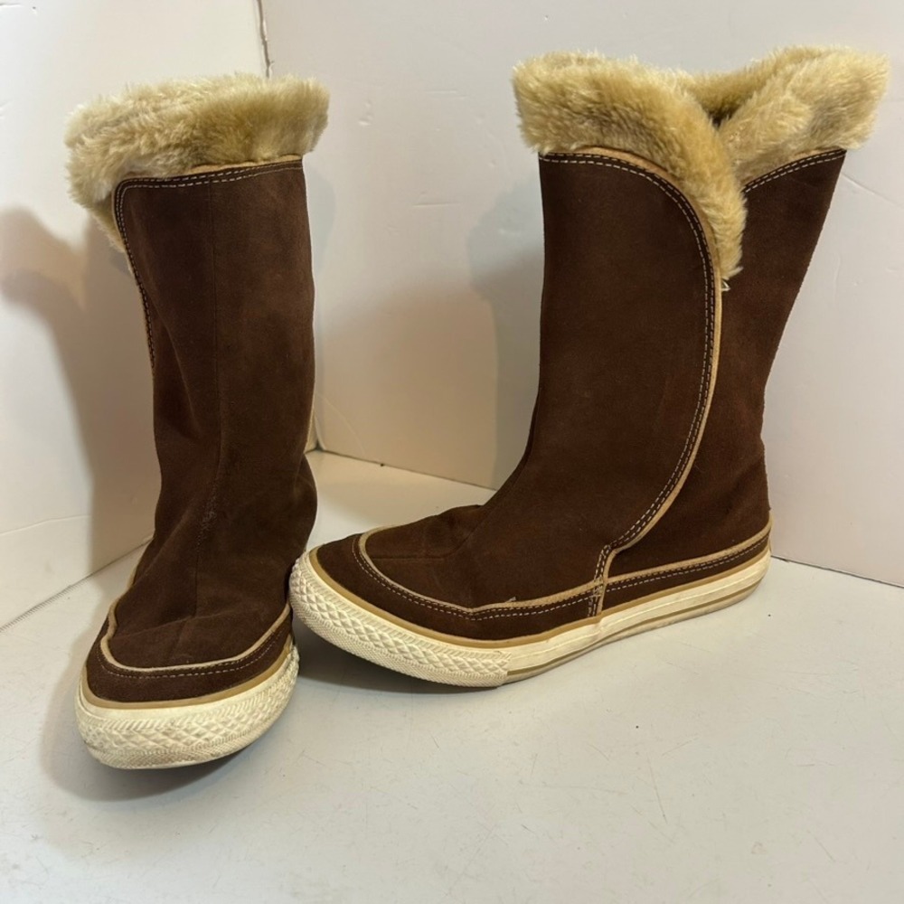 Converse All Star Beverly Suede Faux Fur Winter Boots Brown 522485C Womens 6.5